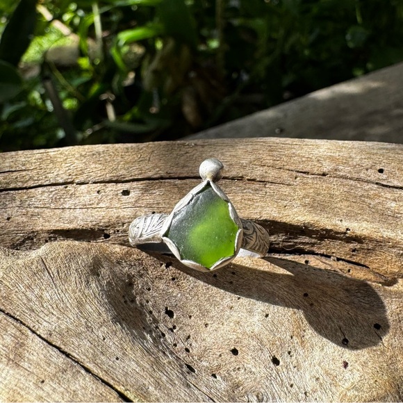 green sea glass natural floral sterling & fine silver